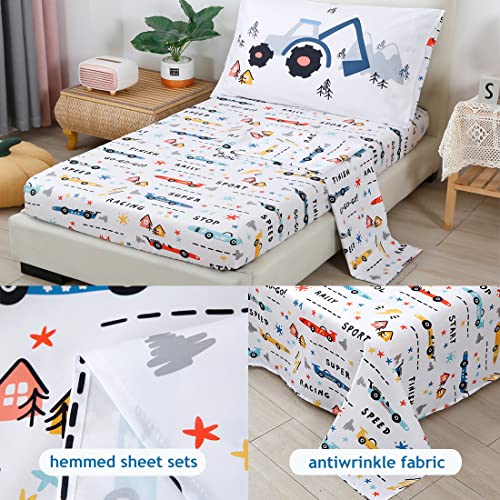 Cars Printed Toddler Bedding Set - 4 Pieces