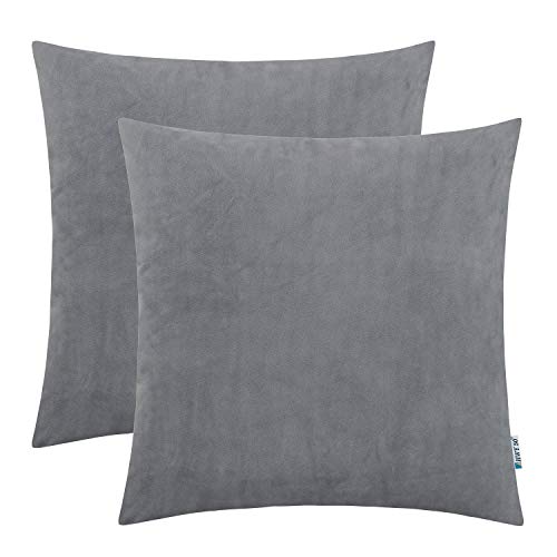 Grey Velvet Throw Pillow Covers 20x20 Inches (Set of 2)