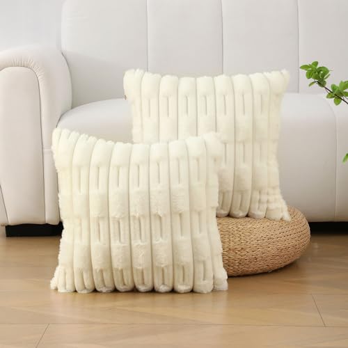 Cream White Striped Throw Pillow Covers Set of 2