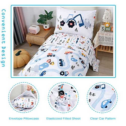 Cars Printed Toddler Bedding Set - 4 Pieces