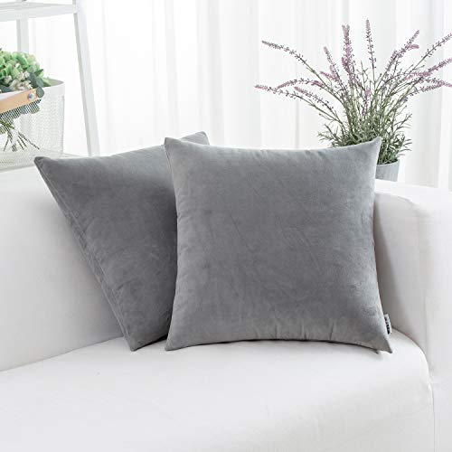 Grey Velvet Throw Pillow Covers 20x20 Inches (Set of 2)