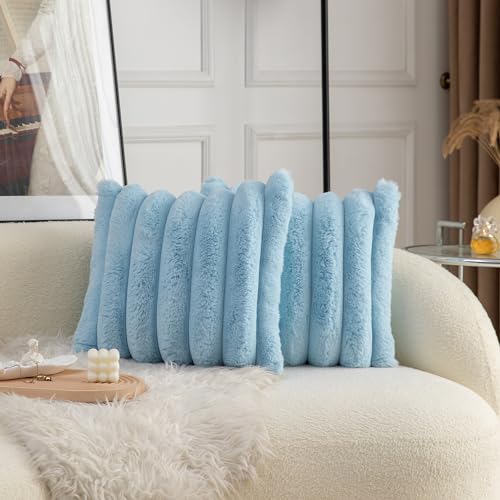 Cozy Brown Faux Fur Plaid Throw Pillow Covers
