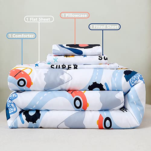 Cars Printed Toddler Bedding Set - 4 Pieces