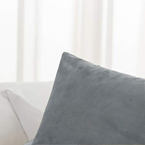 Grey Velvet Throw Pillow Covers 20x20 Inches (Set of 2)