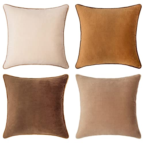 Velvet Throw Pillow Covers Set of 4 - Brown/Beige