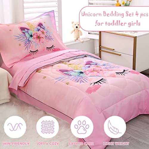 Unicorn Toddler Bedding Set - 4 Pieces Pink