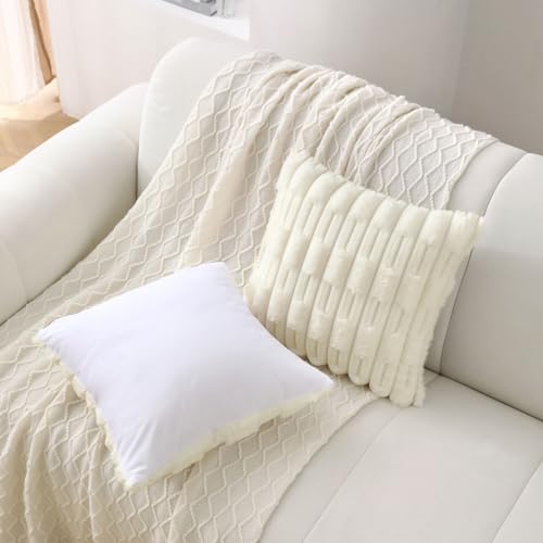 Cream White Striped Throw Pillow Covers Set of 2