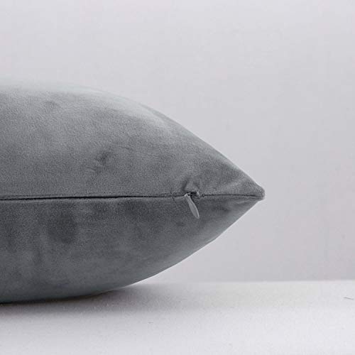 Grey Velvet Throw Pillow Covers 20x20 Inches (Set of 2)