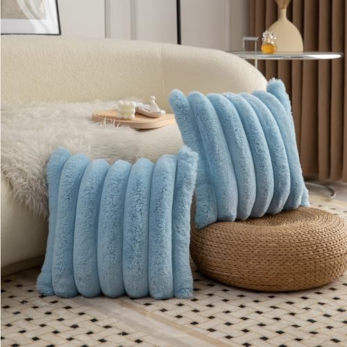 Cozy Brown Faux Fur Plaid Throw Pillow Covers