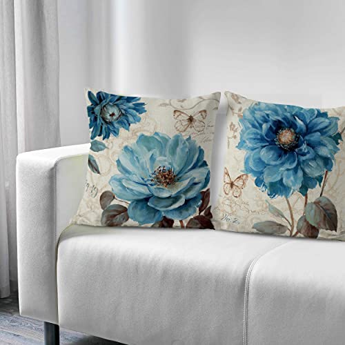 Farmhouse Blue Floral Throw Pillow Cover Set