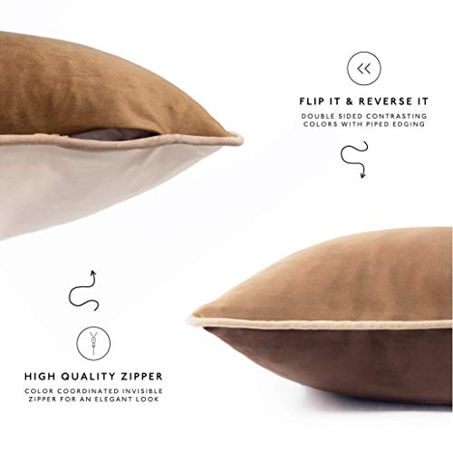 Velvet Throw Pillow Covers Set of 4 - Brown/Beige