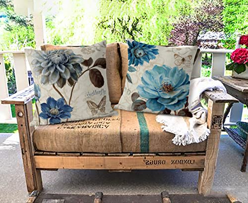 Farmhouse Blue Floral Throw Pillow Cover Set