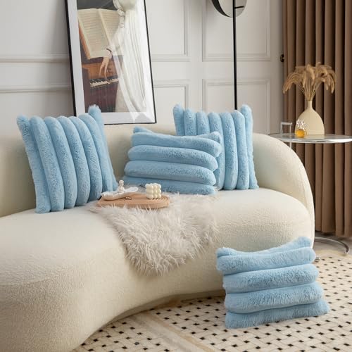 Cozy Brown Faux Fur Plaid Throw Pillow Covers