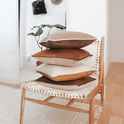 Velvet Throw Pillow Covers Set of 4 - Brown/Beige