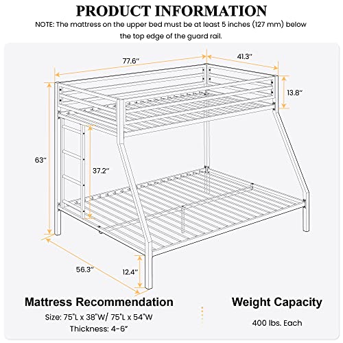 Black Twin Over Full Metal Bunk Bed with Storage