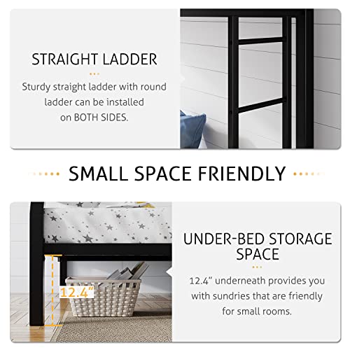 Black Twin Over Full Metal Bunk Bed with Storage
