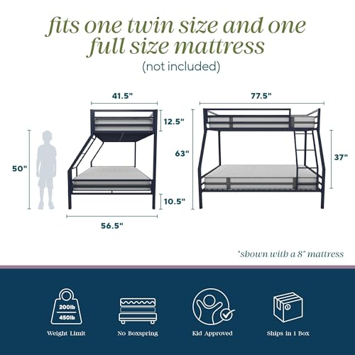 Maxwell Navy Blue Twin-Over-Full Metal Bunk Bed