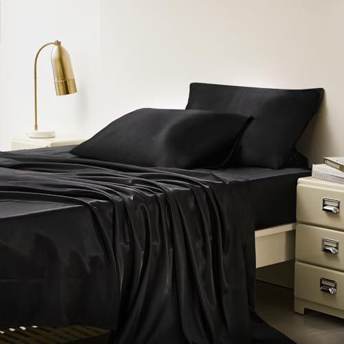 LuxClub Black Satin Twin Bed Sheet Set