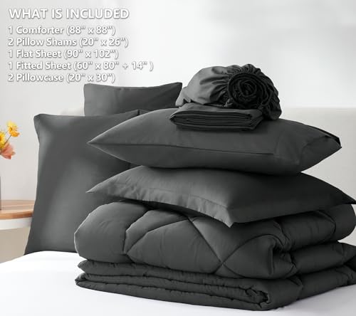 CozyLux 7-Piece Queen Dark Grey Bedding Set