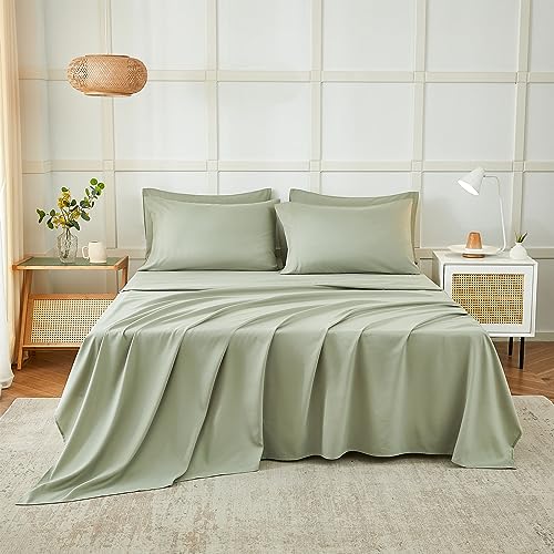 Luxury Sage Green Queen Sheet Set, 6 Pieces