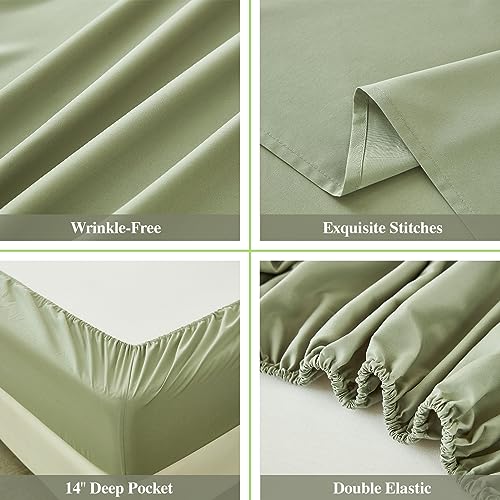 Luxury Sage Green Queen Sheet Set, 6 Pieces