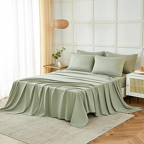 Luxury Sage Green Queen Sheet Set, 6 Pieces