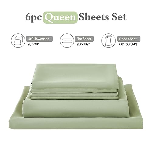 Luxury Sage Green Queen Sheet Set, 6 Pieces