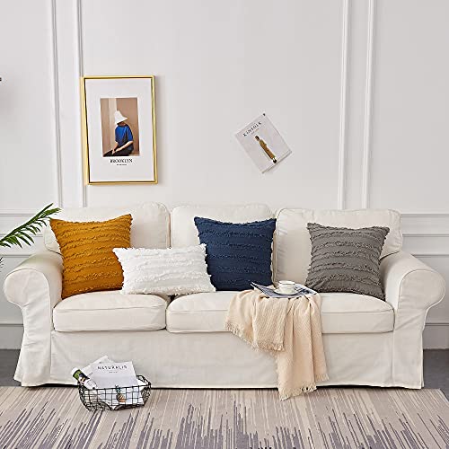 Ivory White Cotton Linen Throw Pillow Covers, Set of 2