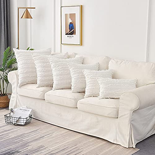 Ivory White Cotton Linen Throw Pillow Covers, Set of 2