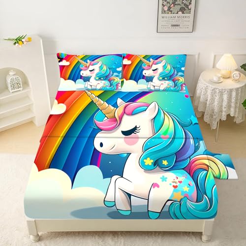 Twin Rainbow Unicorn Bedding Set for Kids