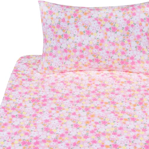 Pink Floral Cartoon Twin Sheet Set for Kids