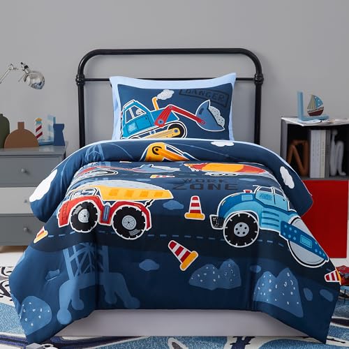 Glow-in-the-Dark Construction Trucks Twin Bedding Set