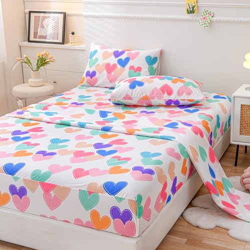 Colorful Hearts Twin Sheet Set for Kids