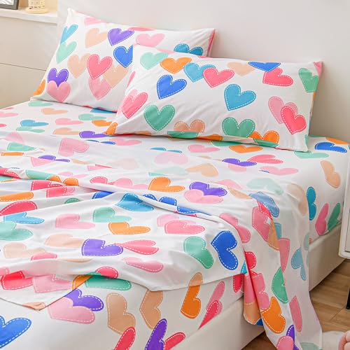 Colorful Hearts Twin Sheet Set for Kids