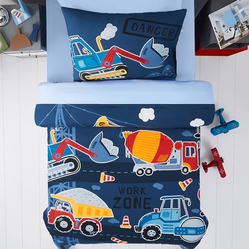 Glow-in-the-Dark Construction Trucks Twin Bedding Set