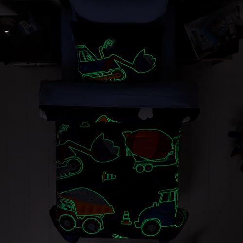 Glow-in-the-Dark Construction Trucks Twin Bedding Set