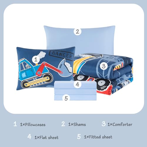 Glow-in-the-Dark Construction Trucks Twin Bedding Set