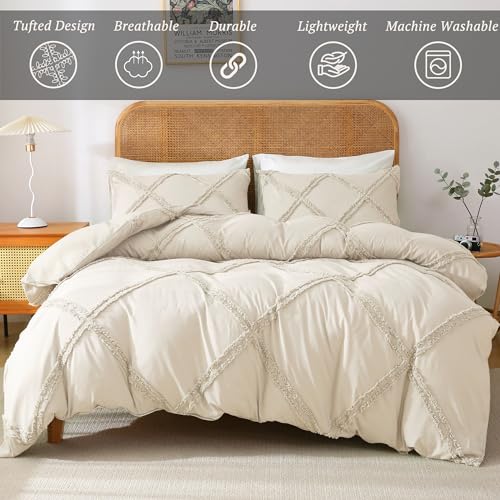Boho Beige Duvet Cover Set with Zipper Closure