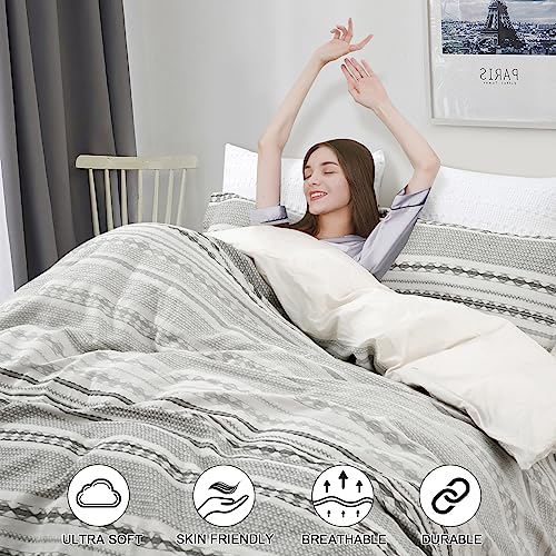 Boho Textured Cotton Queen Duvet Cover Set