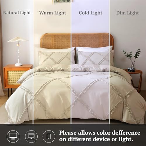 Boho Beige Duvet Cover Set with Zipper Closure