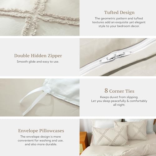 Boho Beige Duvet Cover Set with Zipper Closure