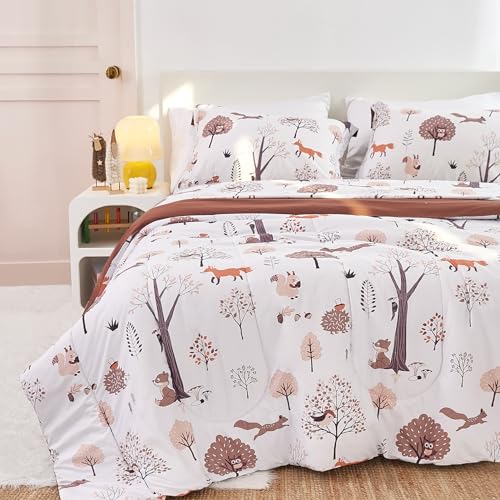Reversible Woodland Animal Kids Comforter Set 3 Piece