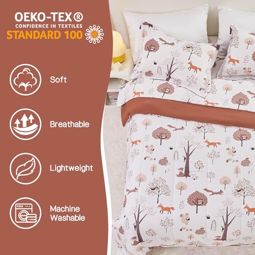Reversible Woodland Animal Kids Comforter Set 3 Piece
