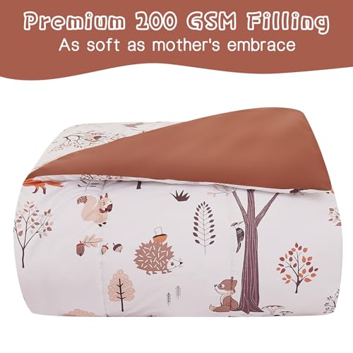 Reversible Woodland Animal Kids Comforter Set 3 Piece