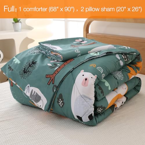 Green Animal Forest Kids Comforter Set, 3 Pieces