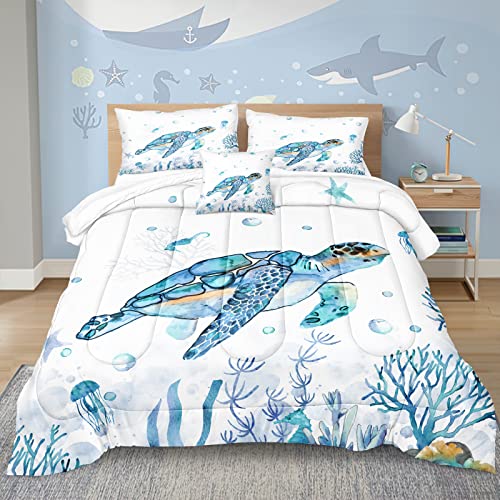 Ocean-Themed Sea Turtle Queen Comforter Set