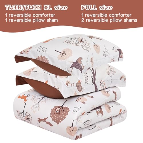Reversible Woodland Animal Kids Comforter Set 3 Piece