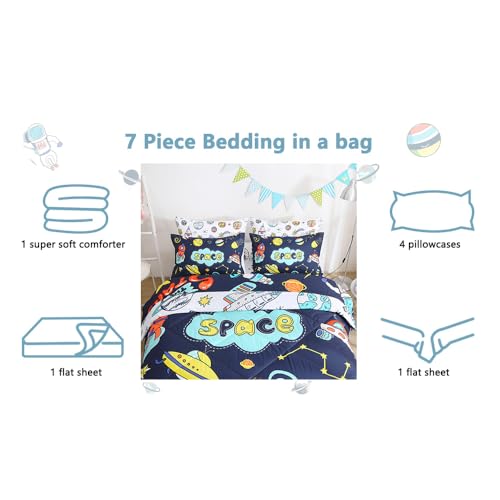 Outer Space 7-Piece Twin Comforter Set for Boys