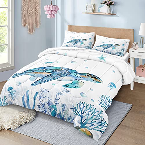 Ocean-Themed Sea Turtle Queen Comforter Set