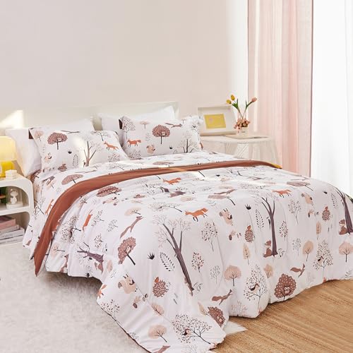 Reversible Woodland Animal Kids Comforter Set 3 Piece
